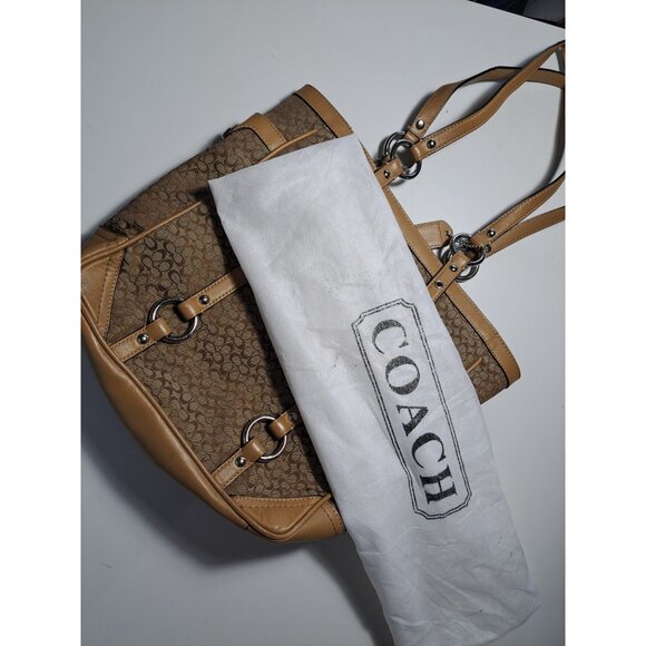 Coach F11526 Khaki Signature C Jacquard Tan Leather Straps Handbag 10.5x9.5x4 - Picture 13 of 13